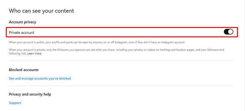 View your privacy account settings